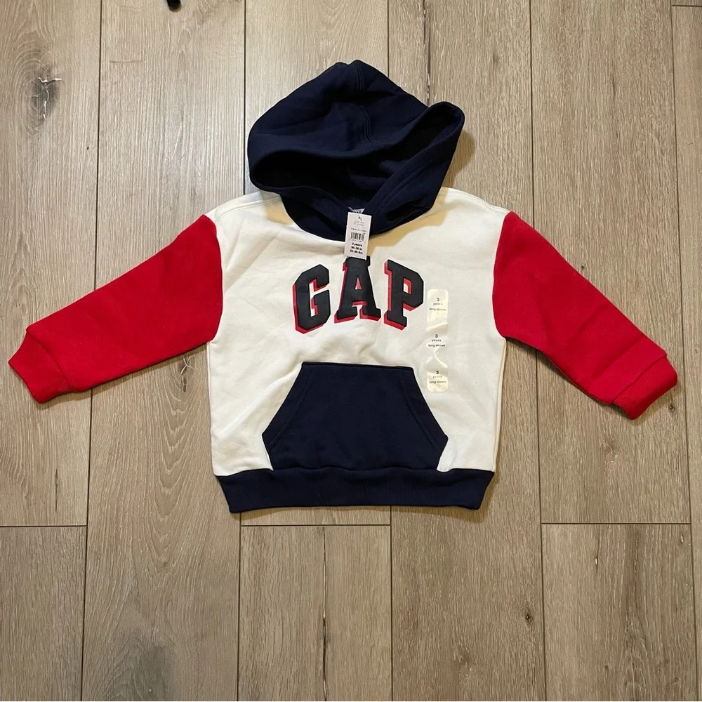 Baby GAP Toddler 3T Cozy Warm Colorblock Logo Hoodie Classic Red White Blue‎